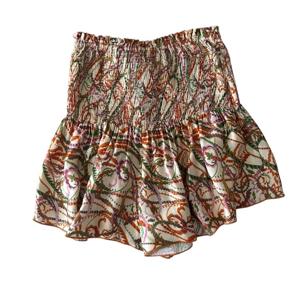 Zara Satin Effect Printed Set Ecru Orange XS Culottes Johnny Collar Crop - Picture 3 of 15